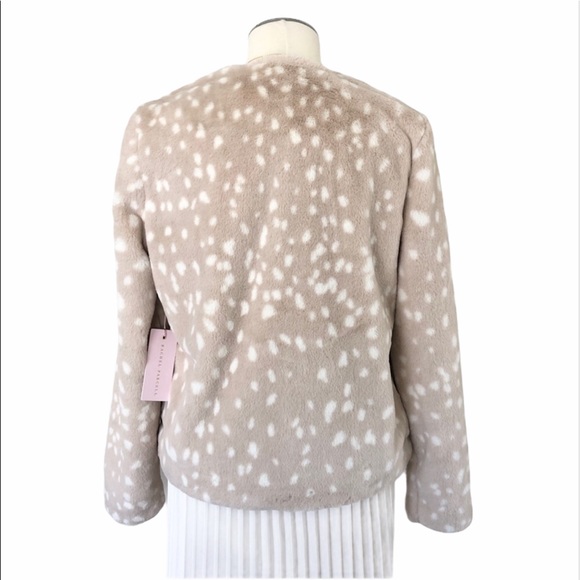 New RACHEL PARCELL Animal Print Faux Fur Coat Jacket Cream Tan Sz S - Picture 6 of 11